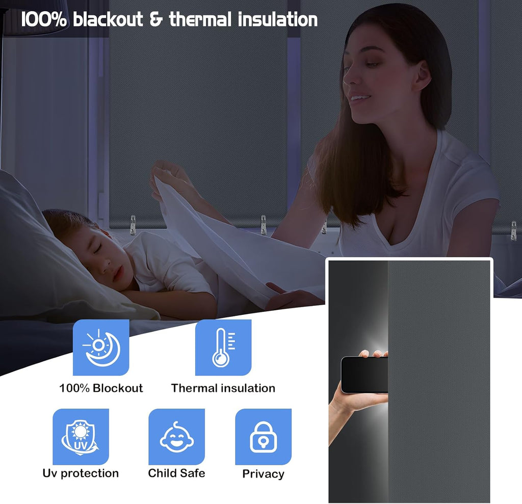Blackout Roller Window Shades, Cordless Blinds for Indoor Windows No Tools No Drill Pull Down Window Shades,Thermal