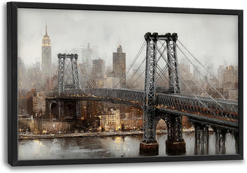 Large New York City Skyline Wall Art Manhattan Bridge Canvas Wall Decor Modern Architecture Oil Painting Pictures