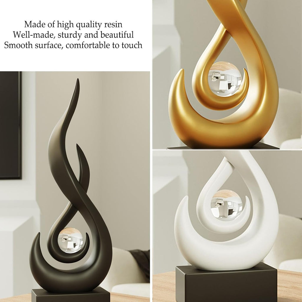Flame Sculpture Decor Flame Statue with Glass Ball Resin Abstract Art Figurines Centerpiece Sculpture Decor Living