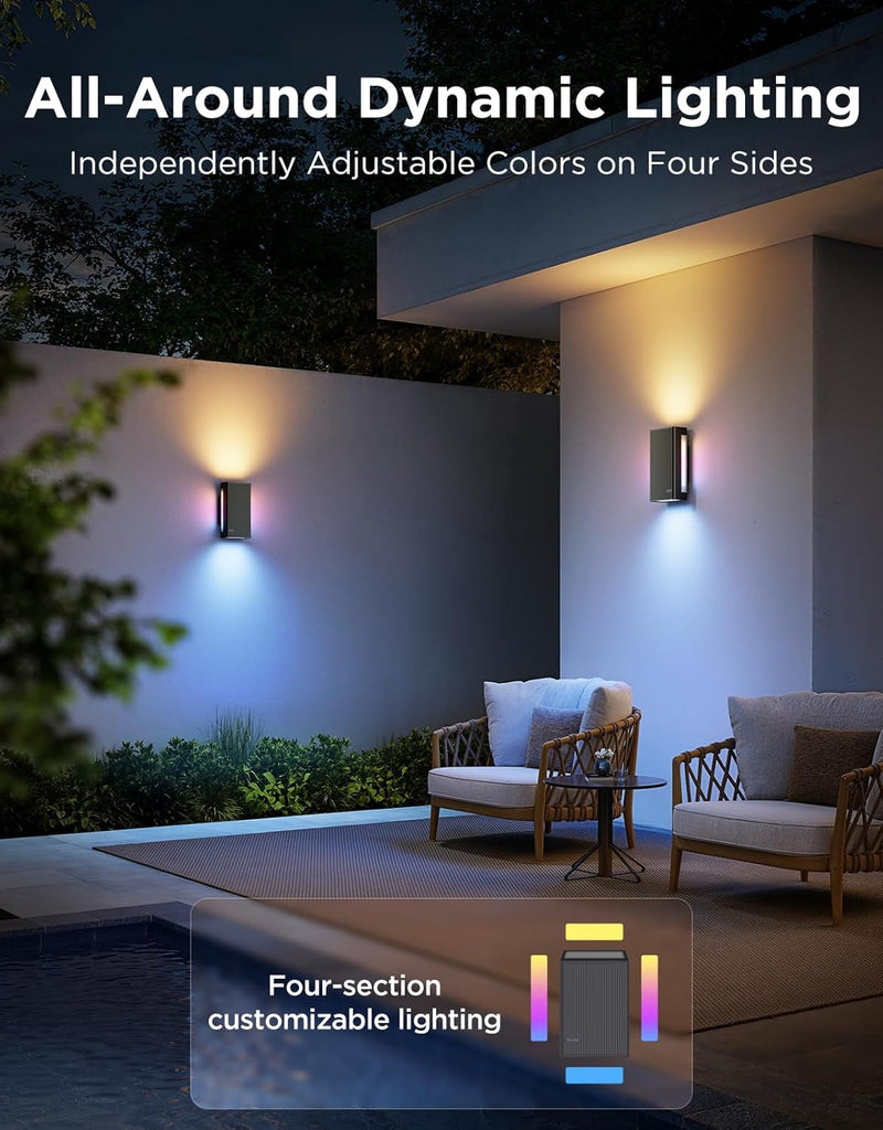 Outdoor UpDown Wall Light, 2 Pack, 1200LM RGBICWW Smart Porch Lights Outdoor with 64 Scene Modes