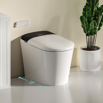 Smart Compact Toilet for Small Bathroom, 23" Depth Shallow Toilet with Foam Shield Auto Open/Close Lid, 12" Rough In, Built-in Tank, Heated Seat Foot Sensor Flush One-Piece (ZY695A Mini) ZY695A Mini – 23.23" Overall Depth