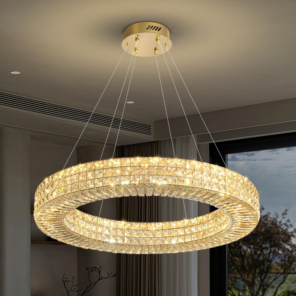 Dia 32" Ring Crystal Chandelier Modern Gold Chandelier Adjustable Height Luxury Crystal Pendant Ceiling Light Fixture for Dining Living Room Bedroom A122-B0CJ59BPKL