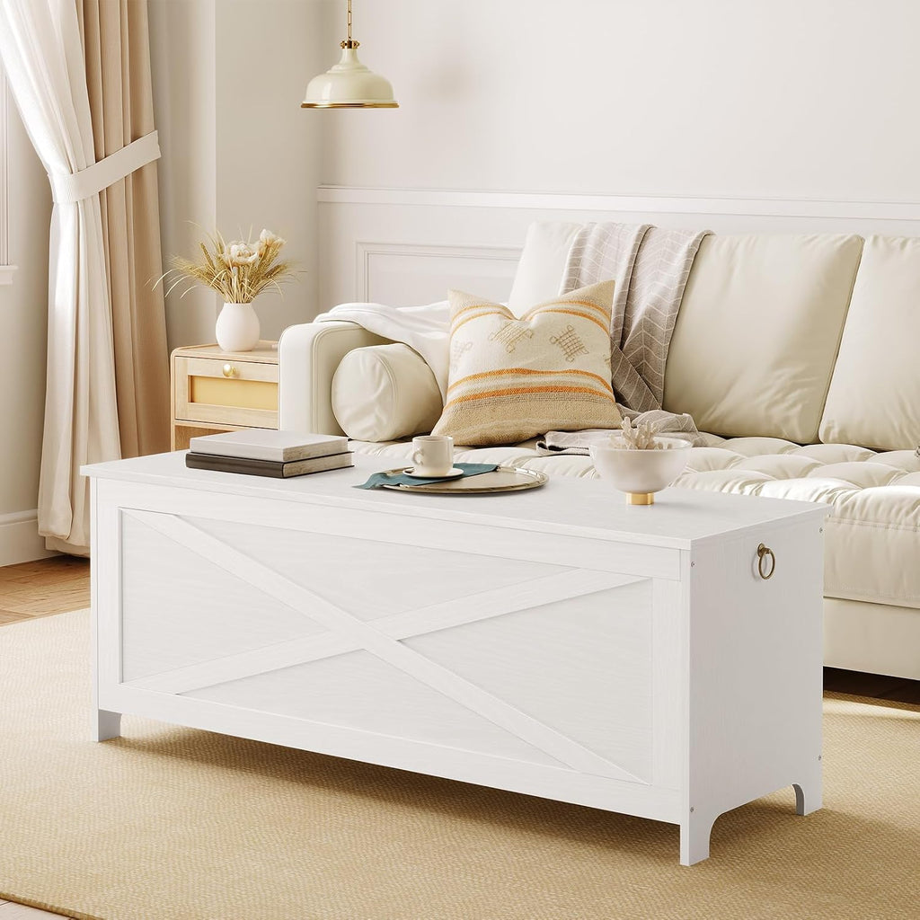 47.2" Storage Chest with Lid, Entryway Storage Bench with Safety Hinges, Large Toy Box , Sturdy Toy Storage
