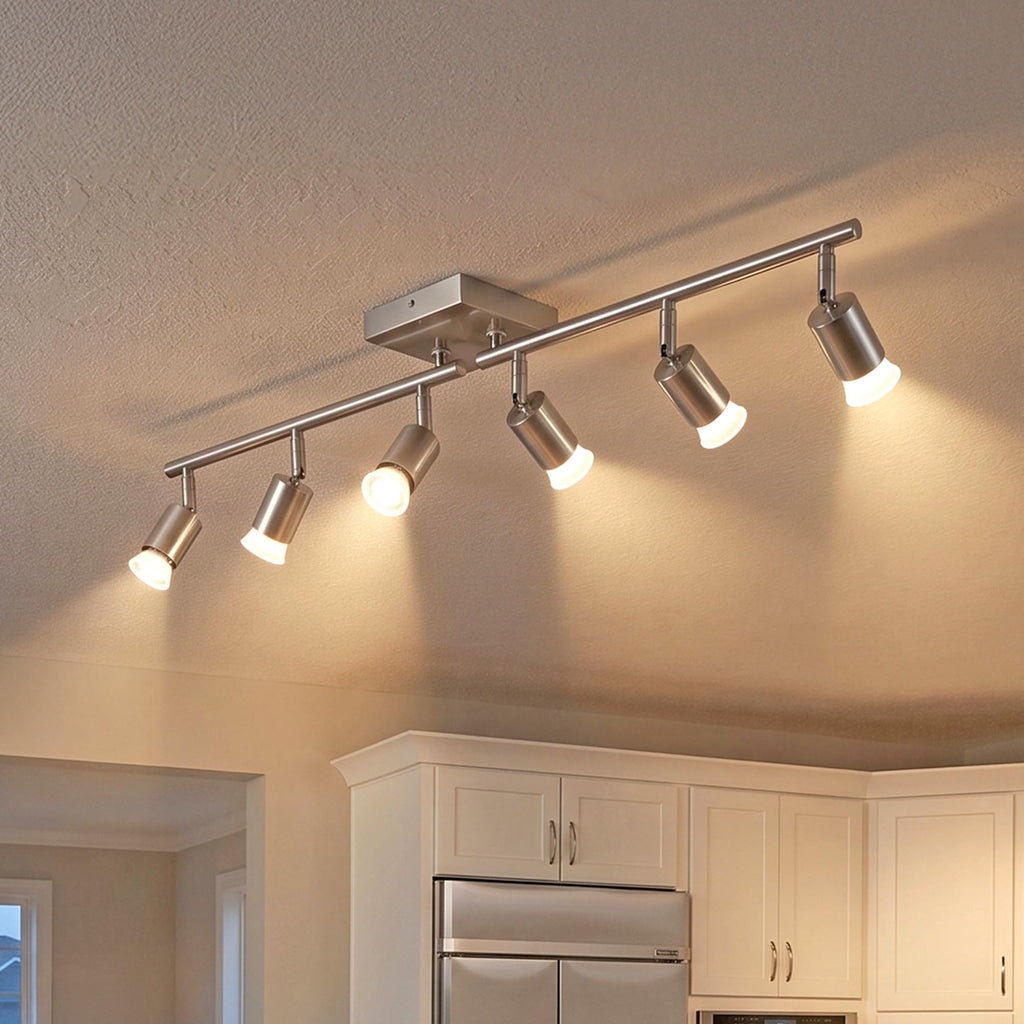 Track Lighting Kit, Brushed Nickel Ceiling Spotlight Bar, Rotatable Light Heads, GU10 Socket Track Light