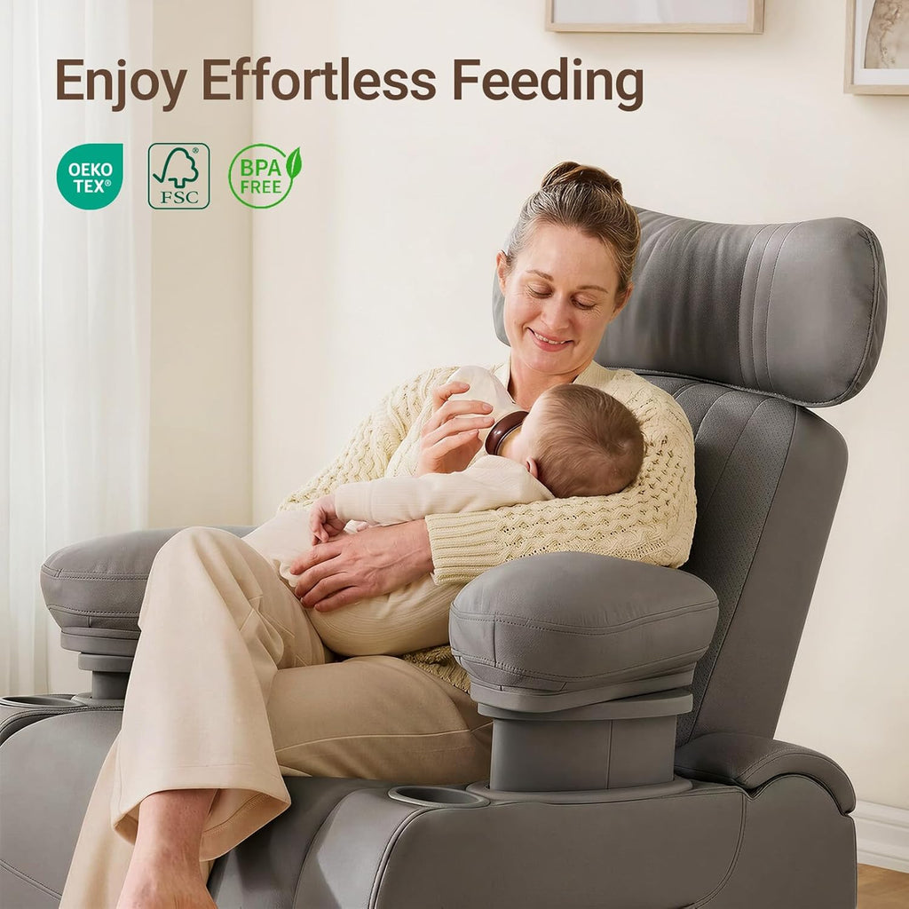 Lullapod Max Power Nursery Rocking Chair with Electric Armrests | Independent Electric Recline & Footrest, Swivel