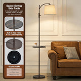 Dimmable Floor Lamp，Standing Lamp Rotary Switch with Table&Linen Beige Shade，Brown Tall Lamps with Adjust Head，9W LED