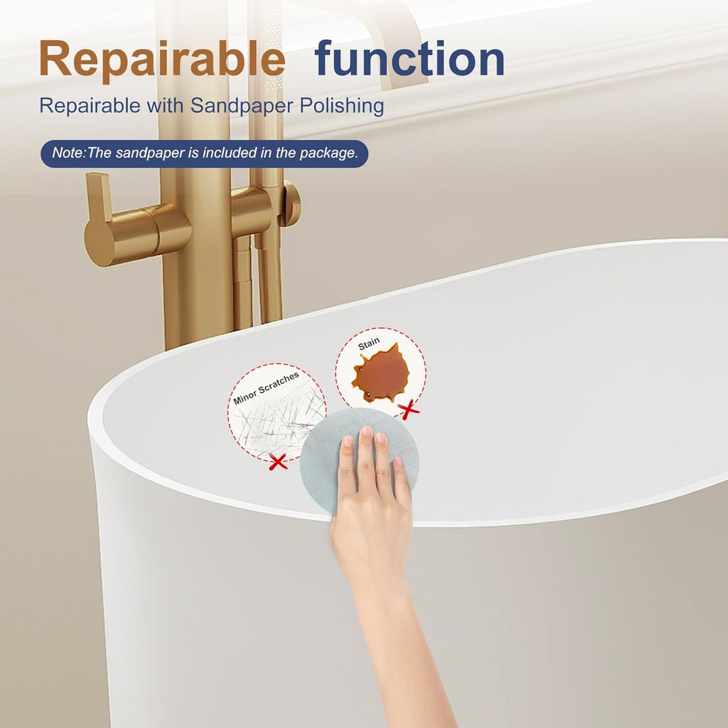 Solid Surface Japanese Soaking Tub, 39" Small Freestanding Bathtub, Stone Resin Deep Soak Stand Alone Tub for Small
