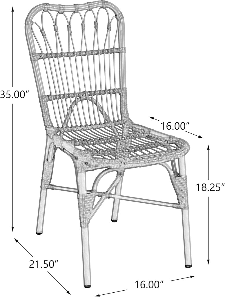 Set of 2 Rekker Patio PE Wicker Dining Chairs, Outdoor Woven Rattan Accent Chair with Iron Frame