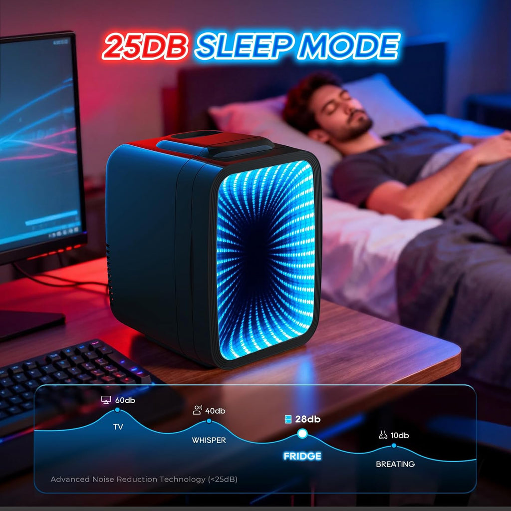 Mini Fridge, 4L/6 Can Small fridge with Dimmable Gaming Light for Bedroom,Office,Gaming room and Car,AC/DC Portable