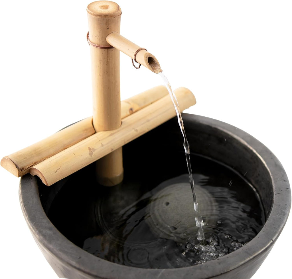 12" Adjustable Bamboo Fountain Kit with Pump - Classic Zen Water Feature for Bowls, Basins, Water Gardens & Patio