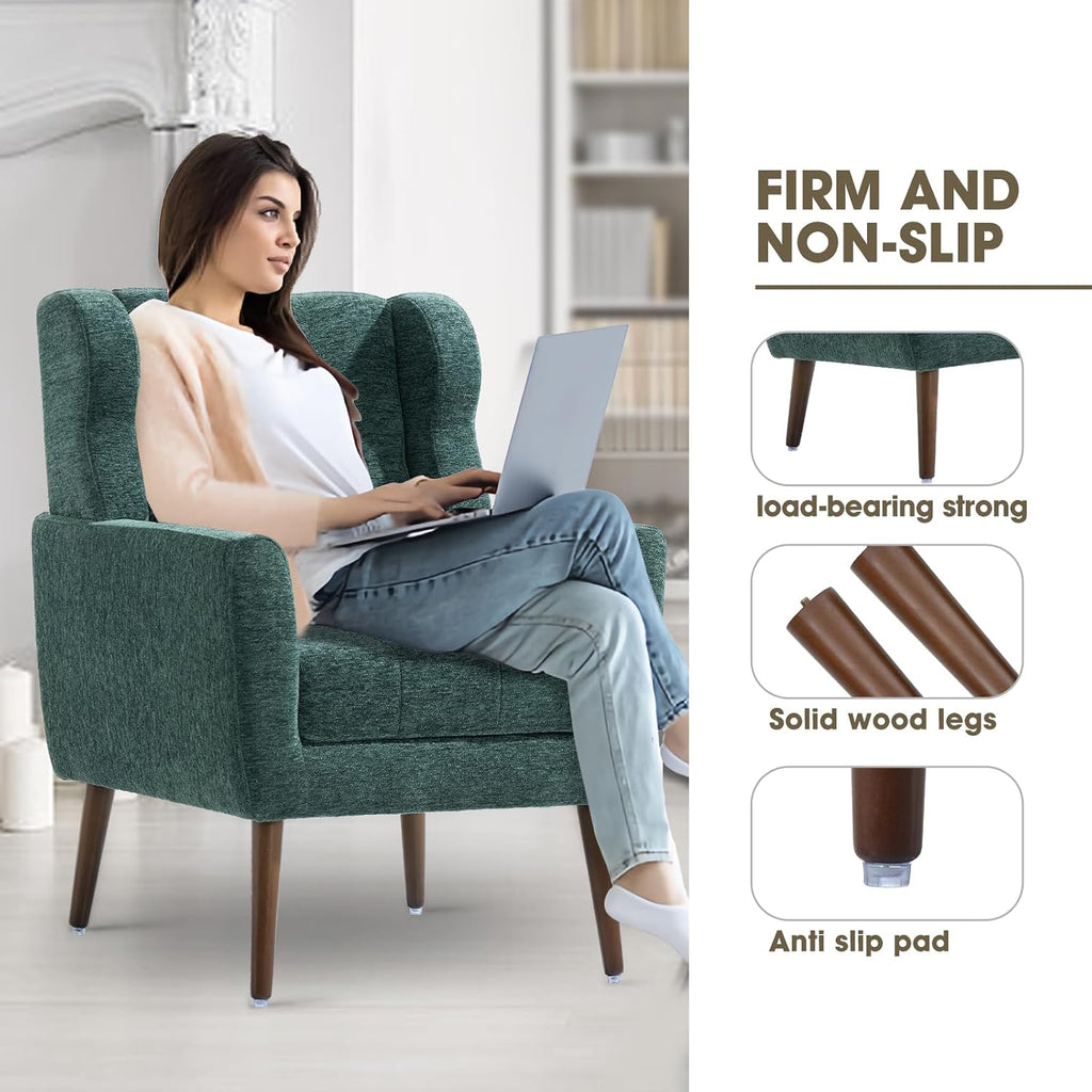Accent Arm Chairs , Chenille Upholstered Mordern Armchair, Comfy Soft Padded Lounge Chair , Pillow, Solid Wood Leg