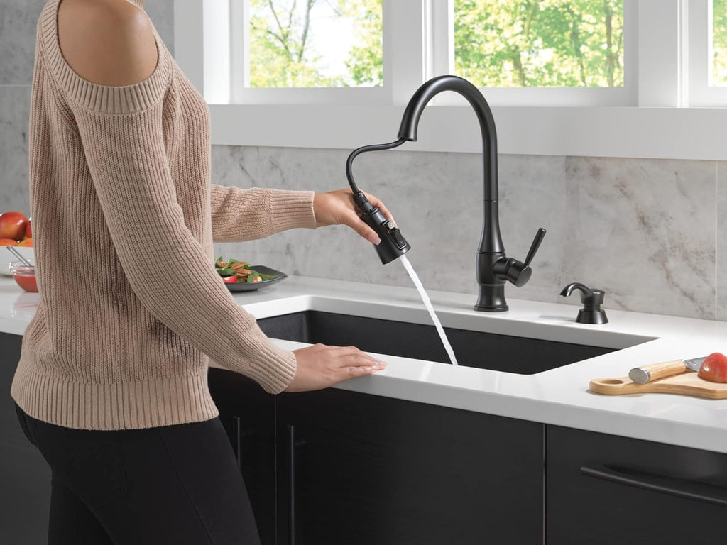 Hazelwood Matte Black Kitchen Faucet with Pull Down Sprayer and Soap Dispenser, Modern Single Hole Kitchen Sink