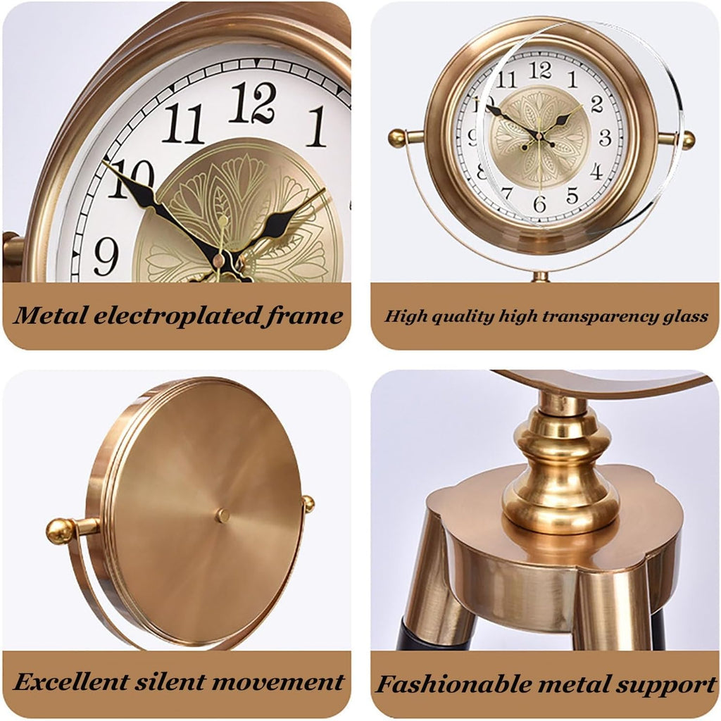 Elegant Triangle Metal Floor Clock European Retro Silent Pendulum Clock Luxury Art Tripod Standing Timepiece for Home Ornament