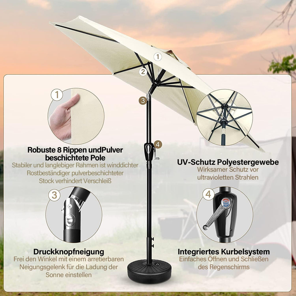 9FT Outdoor Patio Umbrella Table Market Umbrella with Push Button Tilt and Crank, 8 Sturdy Ribs - Ft-creamy White