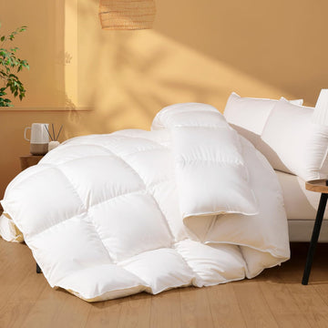Feather Down Fiber Comforter King, Ultra Soft Fabric Duvet Insert, Luxurious Hotel Collection White 