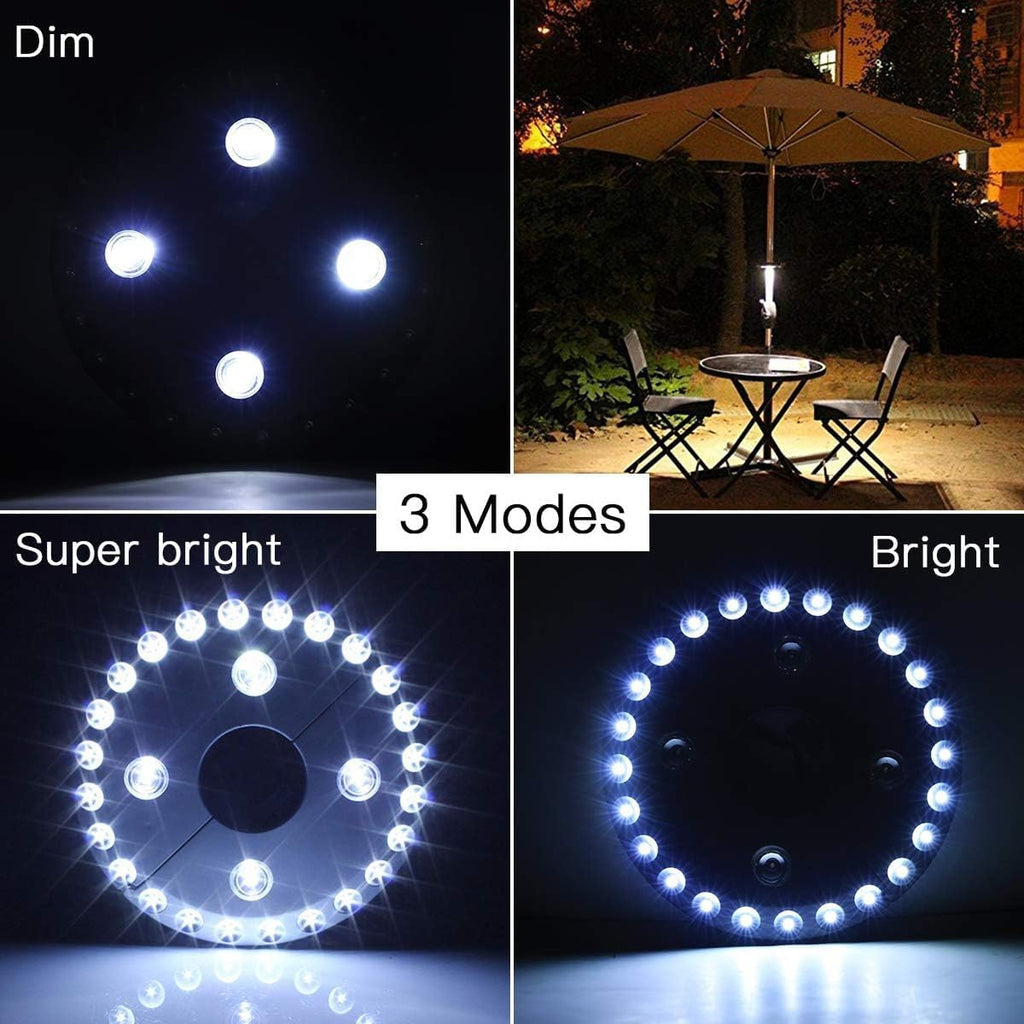 Patio Umbrella Lights Battery Operated (2 Pack) 3 Brightness Modes Cordless 28 LED Lights LED Umbrella Pole Light