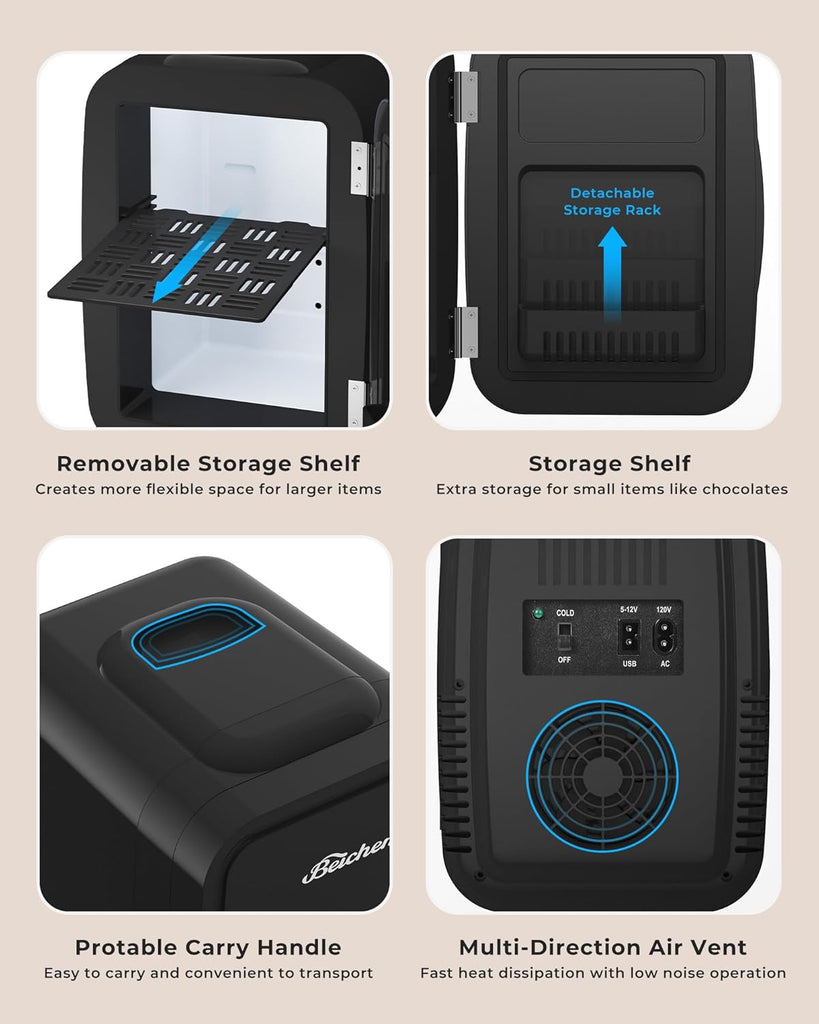 Mini Fridge, 4 Liter/6 Can Portable Refrigerator for Bedroom Office Dorm Car - Fast Cooling, Low Noise, 100-125V