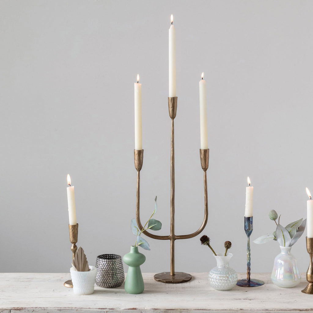 Hand-Forged Metal Candelabra, Antique Brass Finish