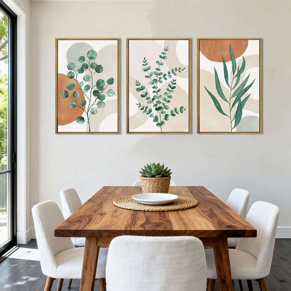 Framed Boho Botanical Wall Art Large 16x24 Inch Abstract Green Plant Canvas Wall Decor Bohemian Modern pictures