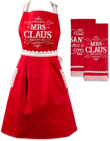 Christmas Kitchen Décor, Holiday Cooking & Baking Accessories Machine Washable Cotton, Apron/Dishtowel Set, Mrs.