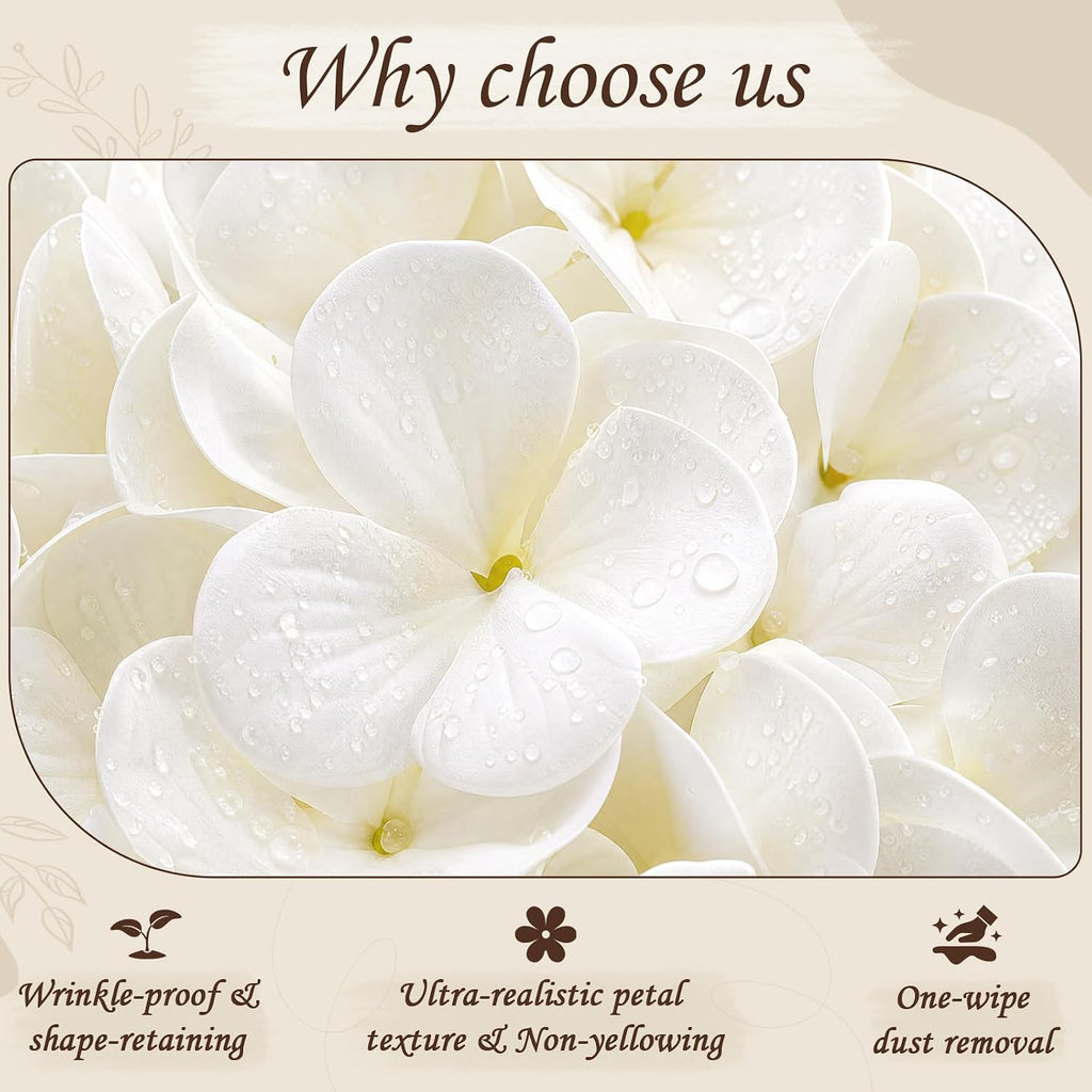 Real Touch Artificial Hydrangea in Vase,Premium Faux Flowers with Faux Water Decoration,Coffee,Table,Wedding,White