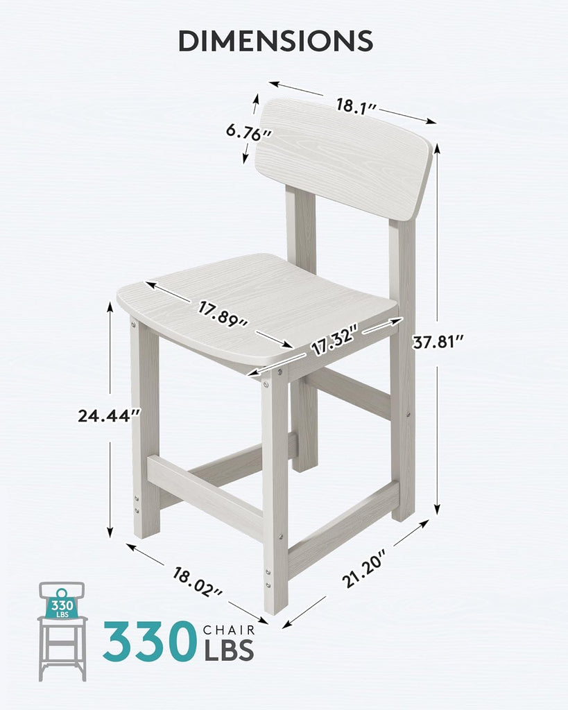 Outdoor Bar Stools Set of 2, All Weather HDPE 25" Counter Height Bar Stools with Back, Outdoor Armless Barstools