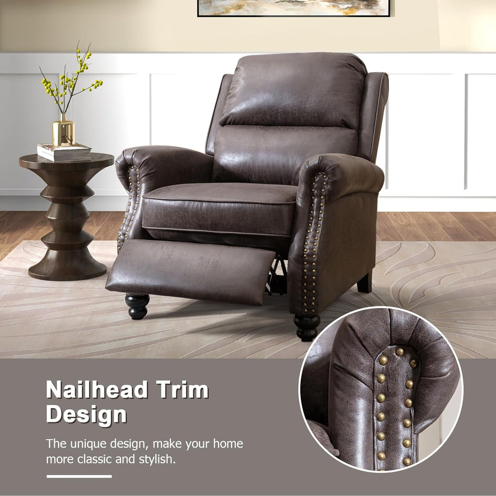 Pushback Recliner Chair Faux Leather Armchair Push Back Recliner with Rivet Decoration Single Sofa Accent Chair