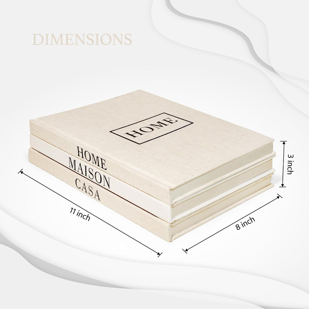 Linen Neutral Coffee Table Books Set of 3,Fashion Designer Hardcover Blank Book Stack, Modern Decorative Books Decor