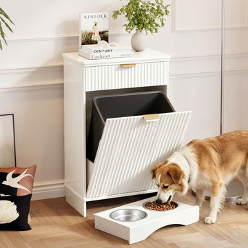 10 Gallon Tilt Out Trash Can Cabinet with Dog Bowl, Dog Food Storage Cabinet