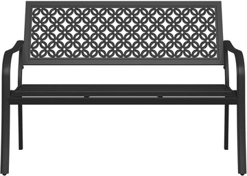 50" Outdoor Bench, Garden Bench with Armrests, Black | Anti-Rust Metal Powder Coated Frame, Patio Bench for Front