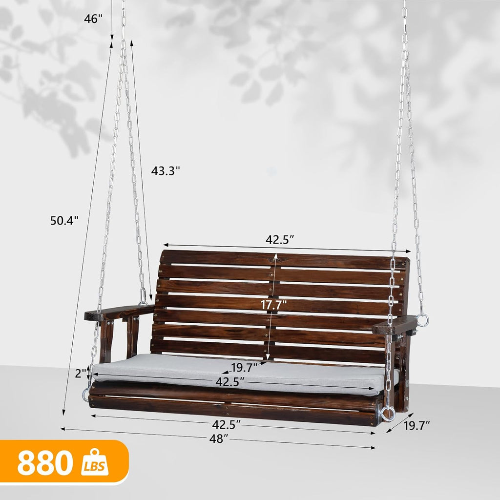 4 FT Outdoor Porch Swing with Frame, Patio Hanging Swing & Stand with Extra Cushions Heavy Duty 880 LBS for Yard
