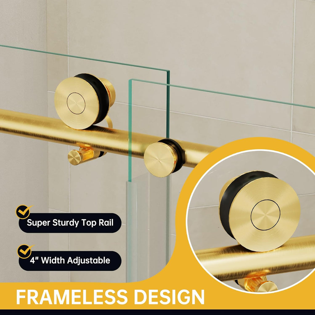 Frameless Sliding Shower Door 56-60 in W x 75 in H, Frameless Shower Door with 5/16" (8mm) Clear Tempered Glass