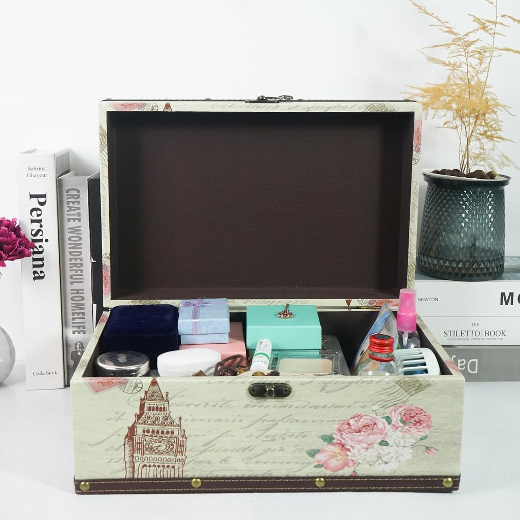 Decorative Storage Box, Large Wooden Keepsake Box with Lid