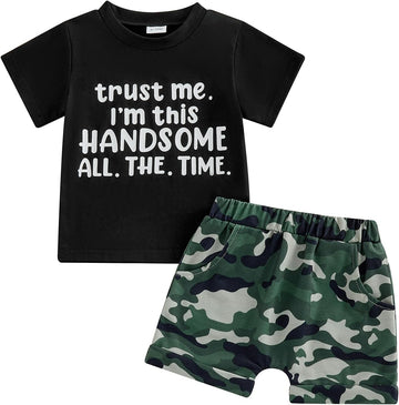 Toddler Baby Boy Summer Clothes Short Sleeve T Shirt Top Casual Shorts Set Cute Infant Boys Shorts Set