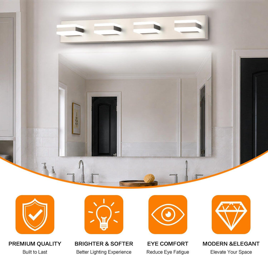 Bathroom Vanity Lights Brushed Nickel Light Fixtures Above Mirror 4 Light Led Lights Bath Lighting Fixture Nickel ETL