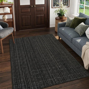 Black Area Rug, Washable Indoor Outdoor Front Porch Patio Rug