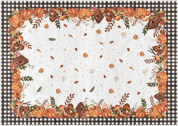 Buffalo Plaid Pumpkins Mushrooms Birdhouse Leaves Fall Area Rug, Autumn Thanksgiving Home Decor Low-Profile Washable