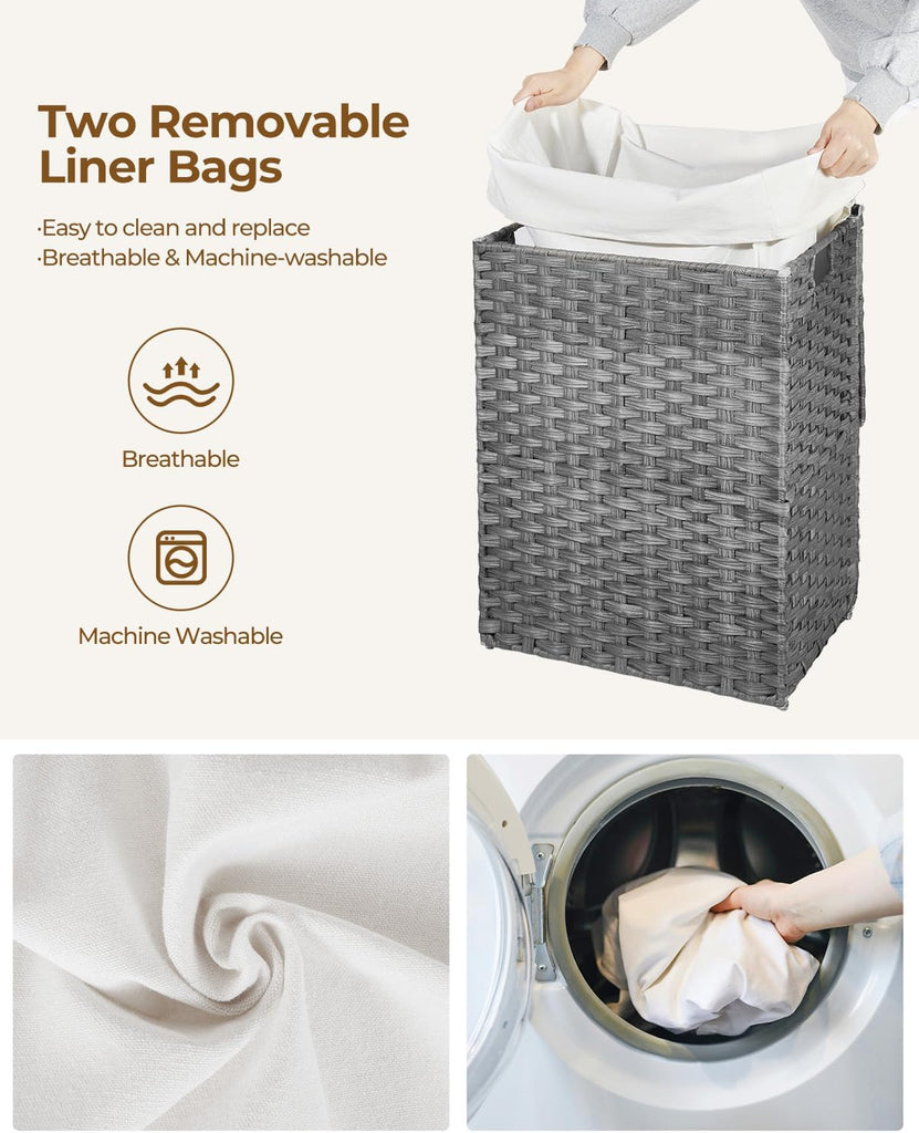 Laundry Hamper with Lid, 90L Clothes Hamper with 2 Removable Liner Bags & 2 Mesh Laundry Bags, Handwoven Synthetic