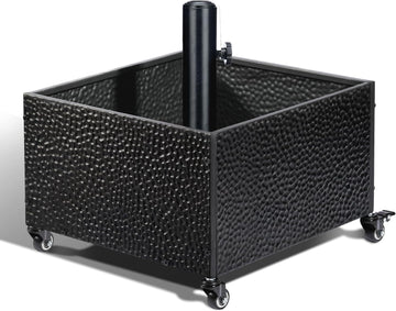 Heavy-Duty Metal Umbrella Base Stand with Wheels, 150lb Capacity Portable Fillable Planter - Black