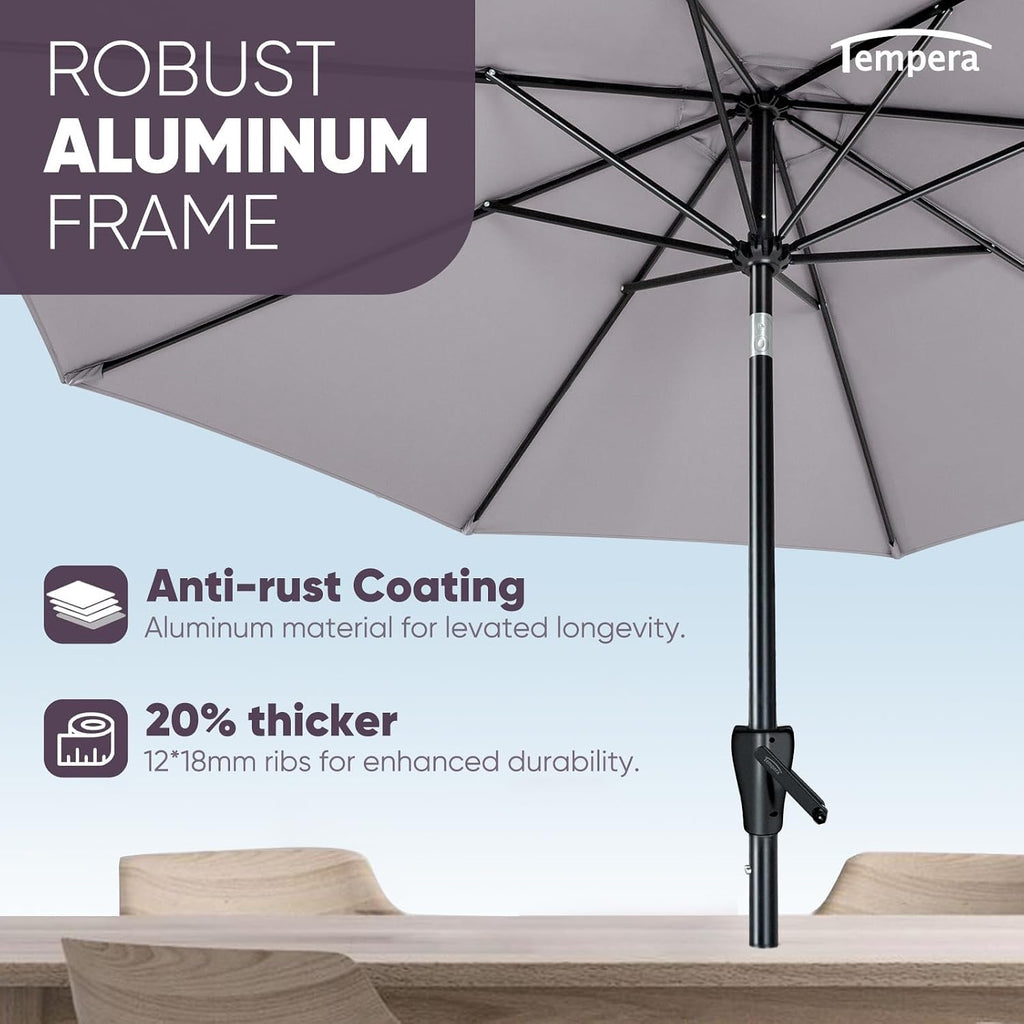 Patio Market Outdoor Table Umbrella with Push Button Tilt and Crank - Grey