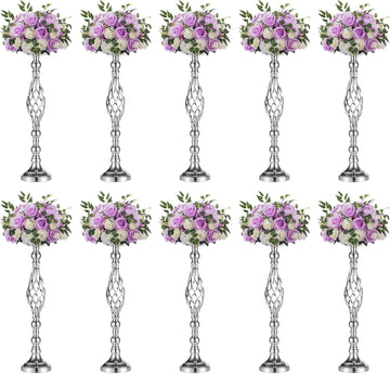 Silver Centerpiece Stand for Table, Twist Style, 22.8" Tall, 10 Pcs | Versatile Flower Arrangement, Candle Holder