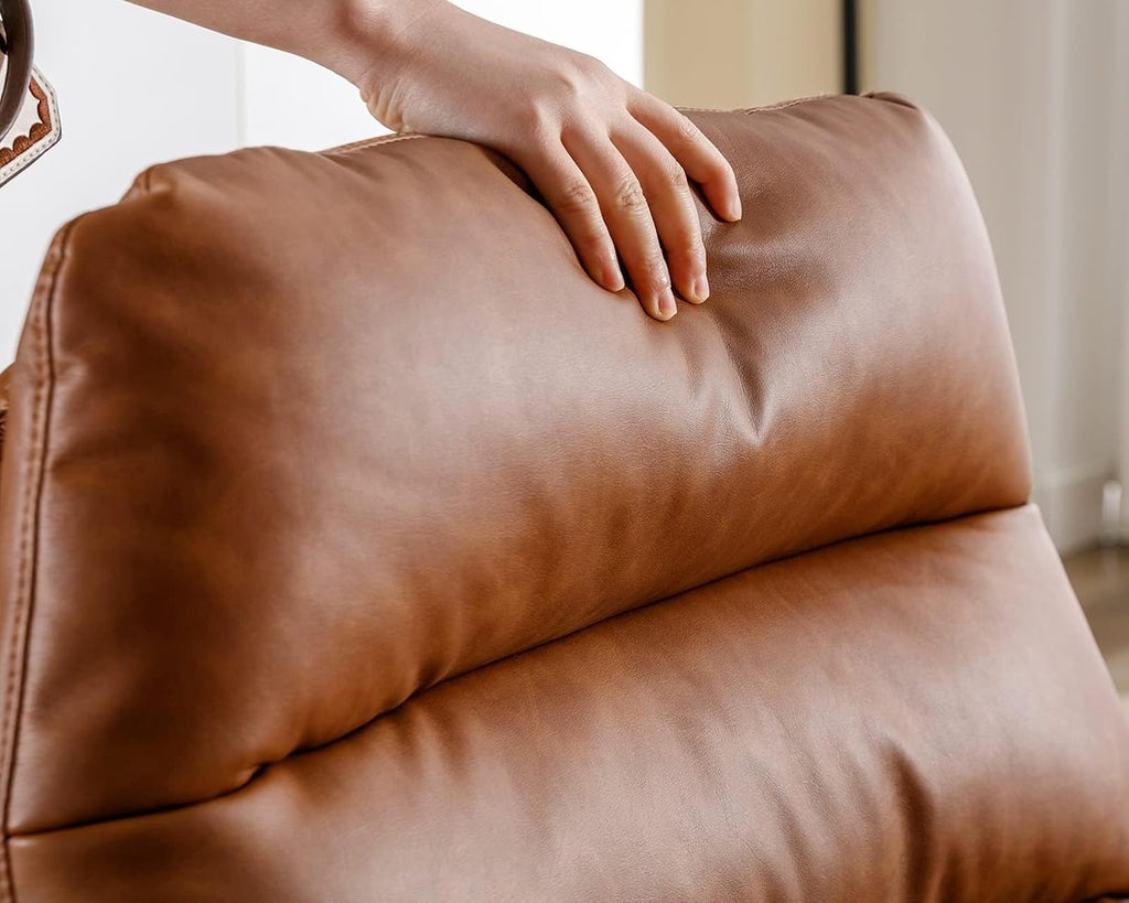 Modern Reading Chair and Ottoman — Brown PU Leather