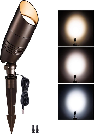 Low Voltage Spotlight, 3CCT 3000K/4000K/5000K Adjustable, Outdoor 12V LED Landscape Lighting, Waterproof IP65 ORB