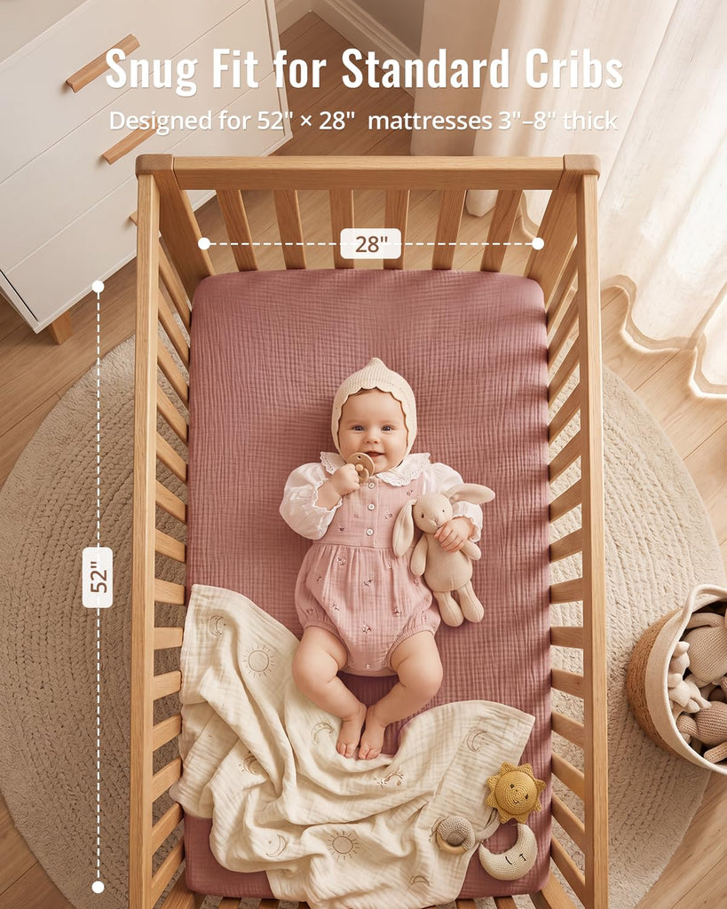 Muslin Crib Sheets, 2 Pack, Blush Bunny Floral & Dusty Pink