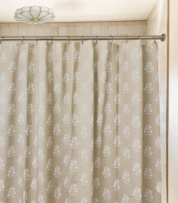 Vintage Neutral Floral Shower Curtain - Cottagecore Bathroom Decor, Elegant Botanical Design (72" Long)