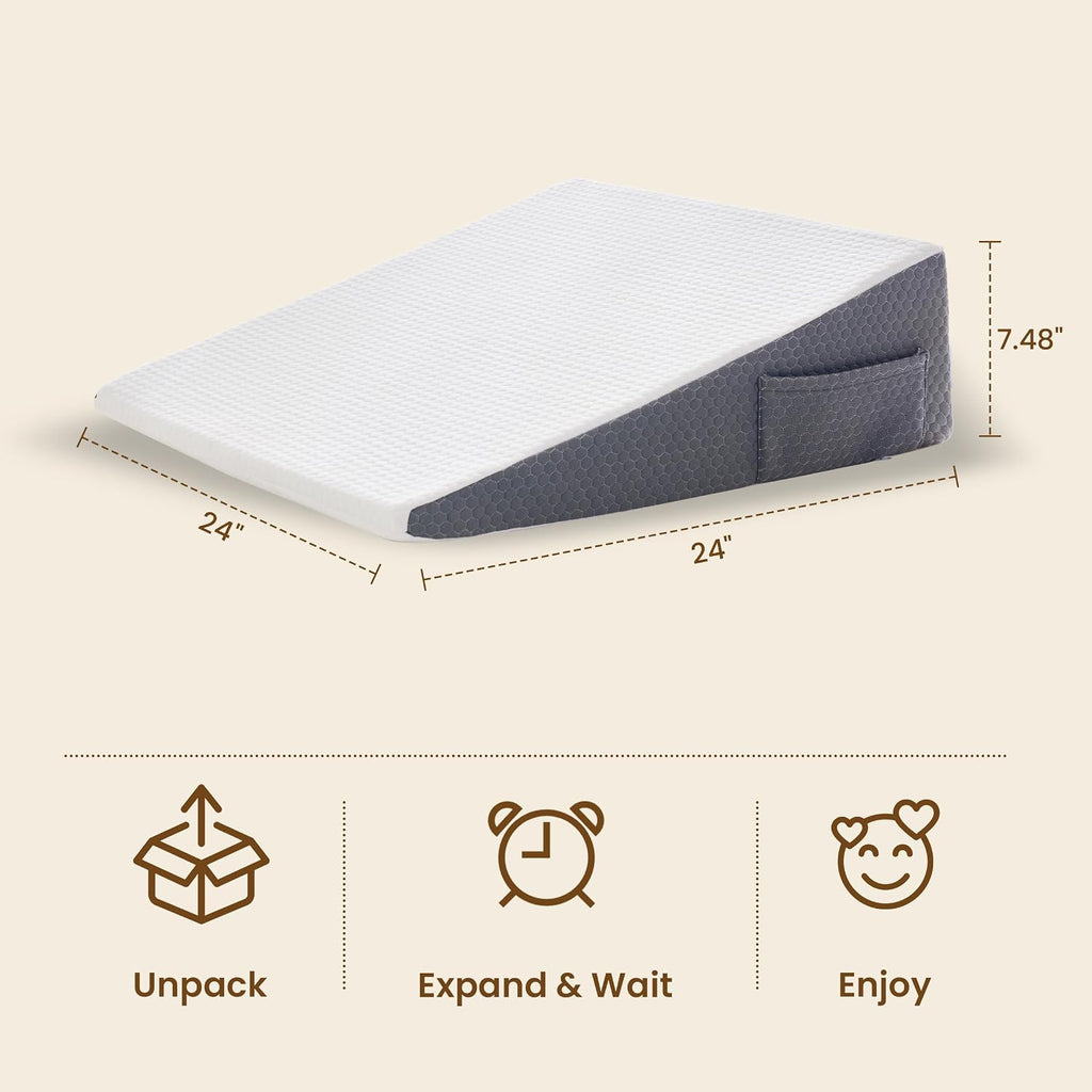 Basic 7.5" Bed Wedge Pillow for Sleeping After Surgery, White | Reduce Acid Reflux Sleep Apnea GERD & Snoring