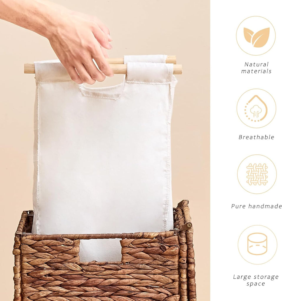 Handwoven Laundry Hamper with Lid, Natural Water Hyacinth Heightened Feet Laundry Basket, Wicker Clothes Hamper with