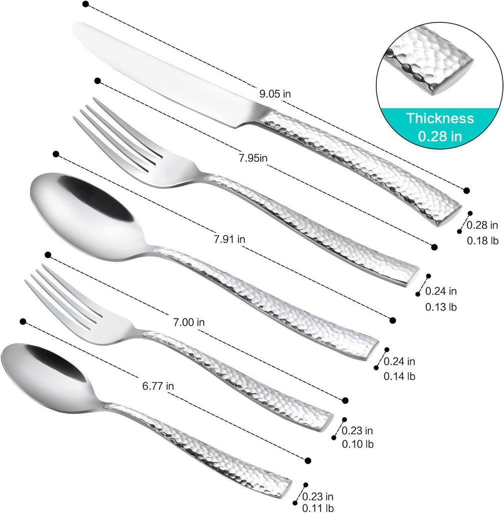 Flatware Silverware Set Hammered Mirror Polished Stainless Steel 20-Piece Set