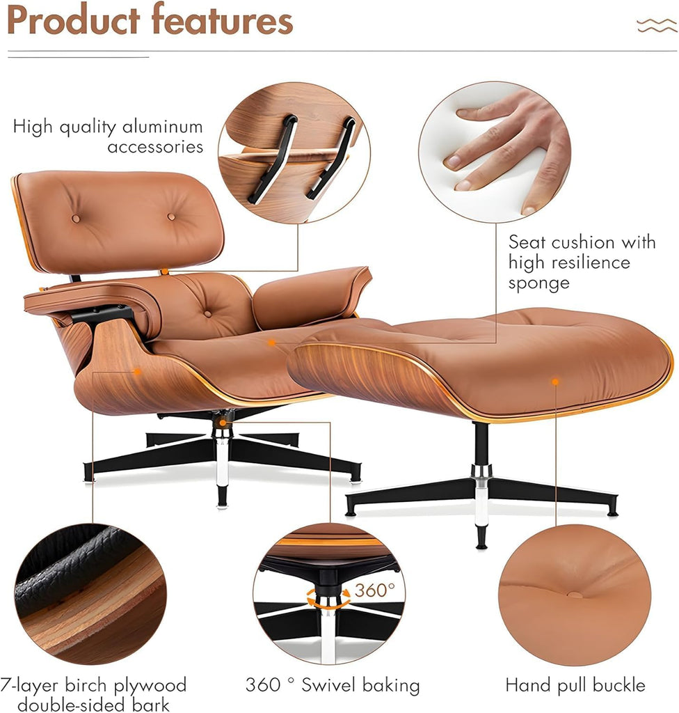 Modern Reading Chair and Ottoman — Leather