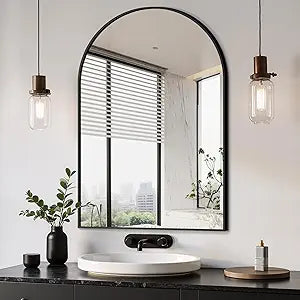 Arched Bathroom Mirror, 24"X36" Wall Mounted Vanity Mirror and Entryway, Black
